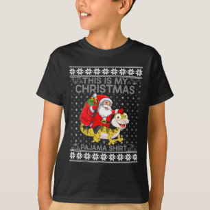 T-shirt Voici Mon Pyjamas De Noël Père Noël Riding Lizard 