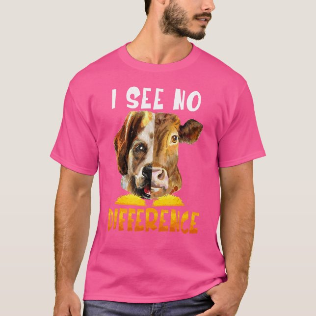 T-shirt Voir Aucune Différence Végétarienne Vache Et Chien (Devant)