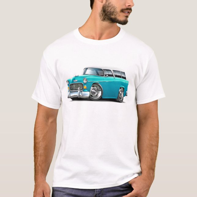 T-shirt Voiture 1955 Turquoise-Blanche de nomade de Chevy (Devant)