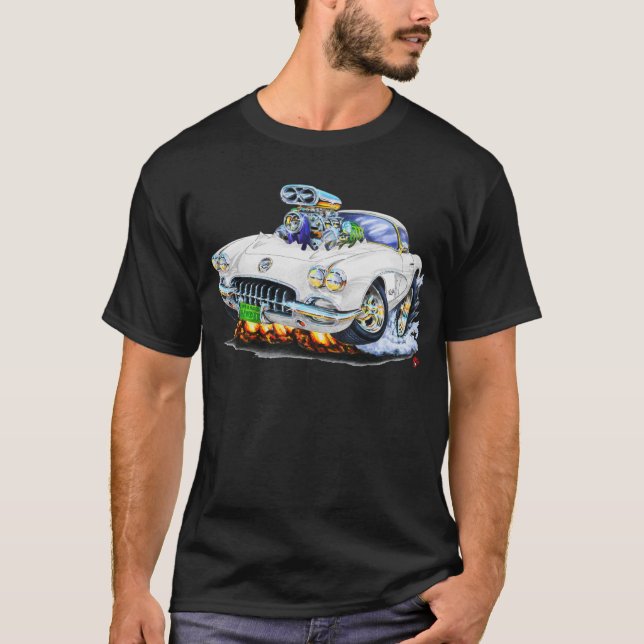 T-shirt Voiture 1958-60 de blanc de Corvette (Devant)