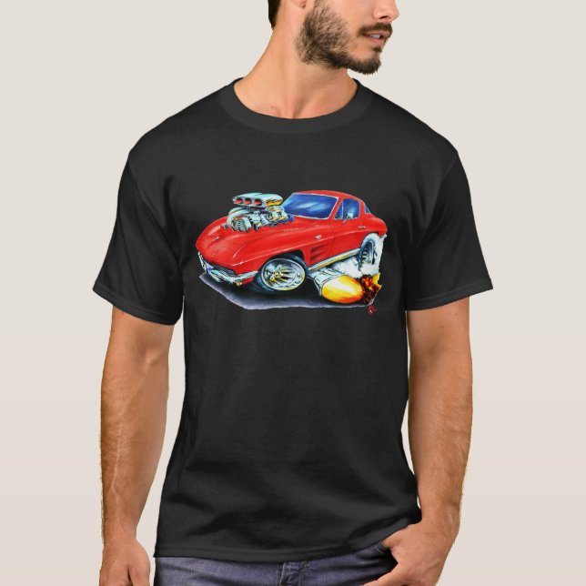 T-shirt Voiture 1963-64 de rouge de Corvette (Devant)