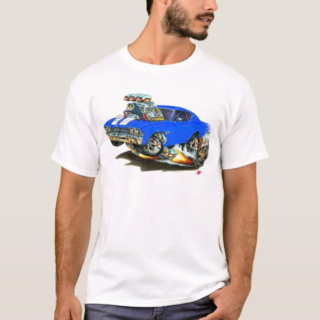T-shirt Voiture 1968-69 blanche bleue de Chevelle (Devant)