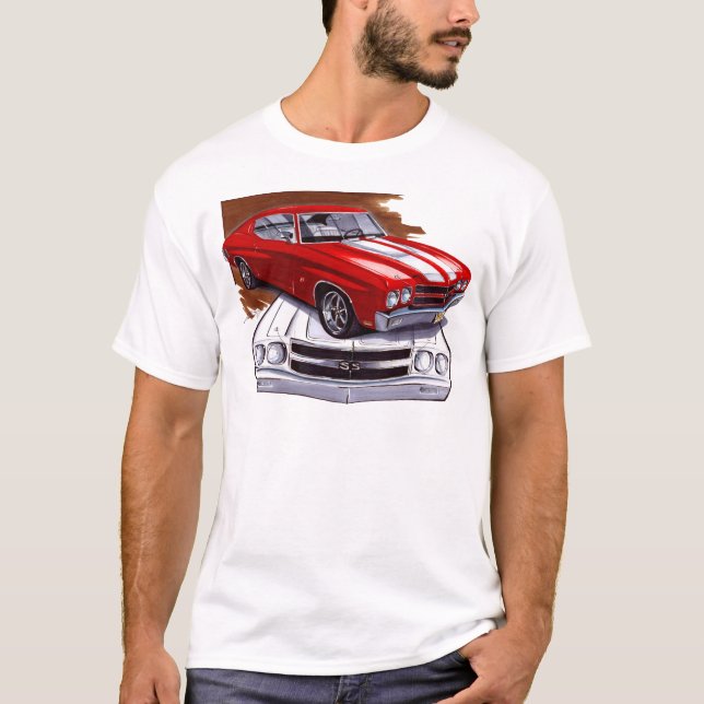 T-shirt Voiture 1970 Rouge-Blanche de Chevelle (Devant)