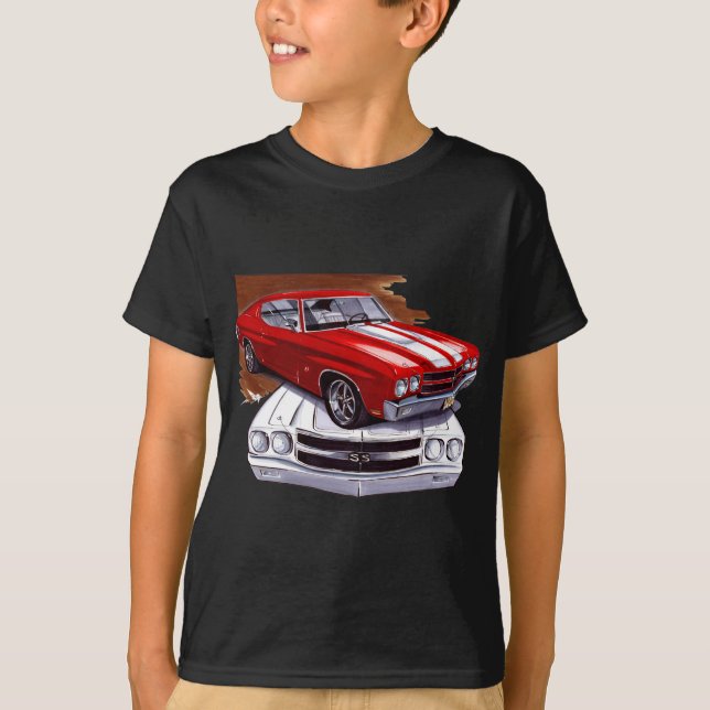T-shirt Voiture 1970 Rouge-Blanche de Chevelle (Devant)