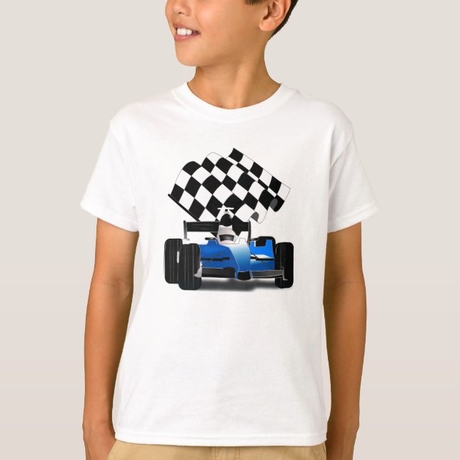 T-shirt Voiture Blue Race avec drapeau À damiers (Devant)