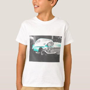 T-shirt Voiture classique bleu vif à chevy impala 1958