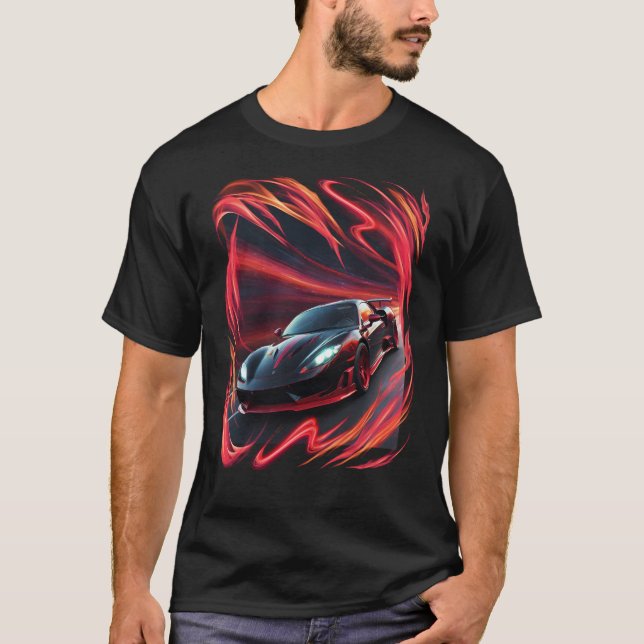 T-shirt voiture cool, tempête rouge (Devant)