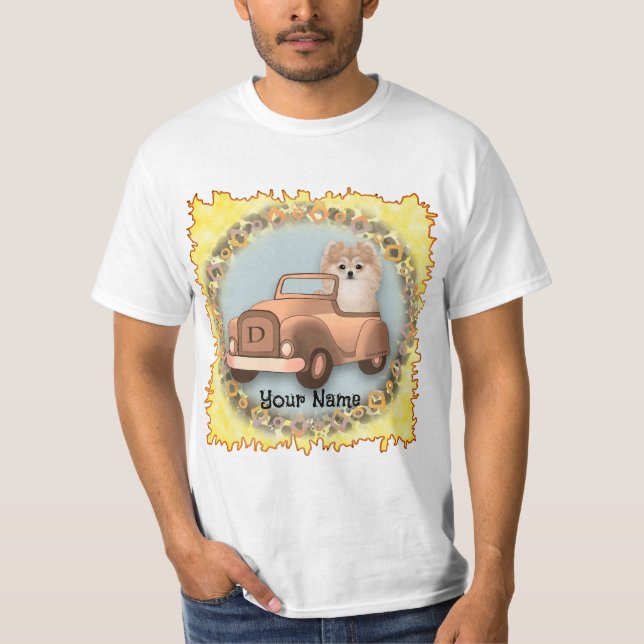 T-shirt Voiture de conduite de chien de Poméranie (Devant)