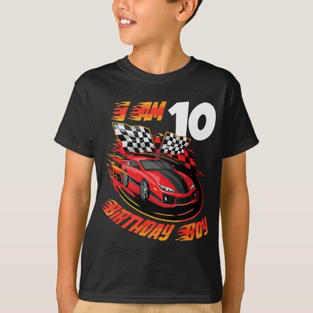 T-shirt Voiture de course 10e anniversaire garçon 10 ans v (Devant)