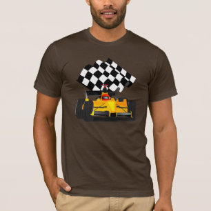 T-shirt Voiture de course jaune avec drapeau À damiers