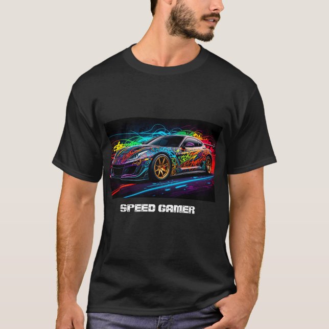 T-shirt Voiture de course sur fond de graffiti pour gamer (Devant)