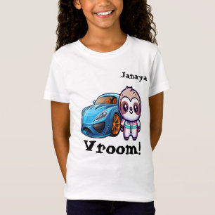T-Shirt Voiture de course "Vroom" Sloth Kawaii Custom Girl