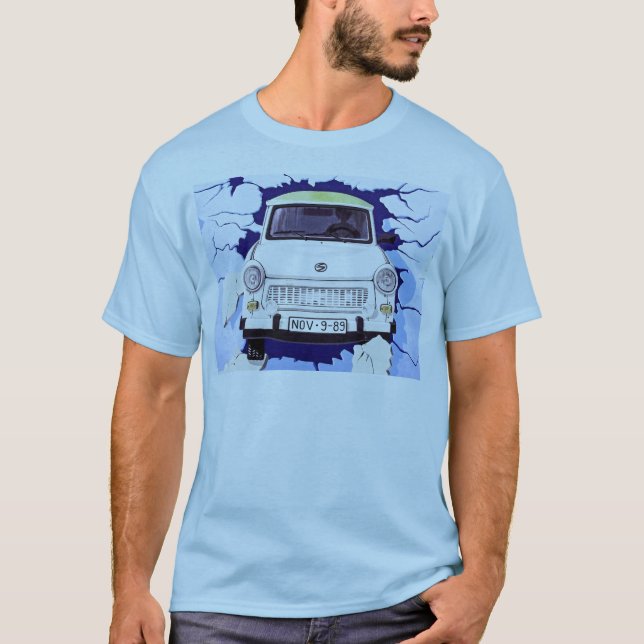 T-shirt Voiture de Trabant, bleu-clair, mur de Berlin (Devant)