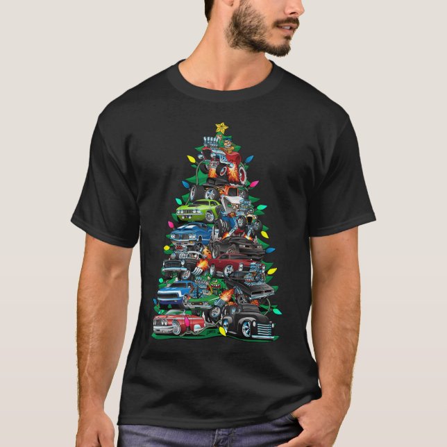 T-shirt Voiture Folie arbre de Noël! Voitures Musculaires  (Devant)