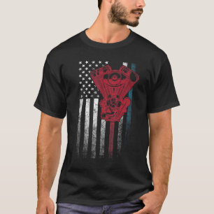 T-shirt Voiture Mécanique 4 juillet Drapeau Américain Usa 
