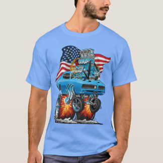 T-shirt Voiture Musclée Patriotique des Années 60 Drôle de