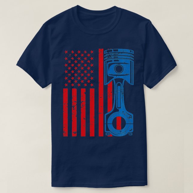T-shirt Voiture Patriotique American Flag Piston Muscle Vi (Design devant)