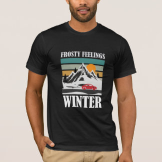 T-Shirt Voiture Rouge Montagne Hivernale Sentiment