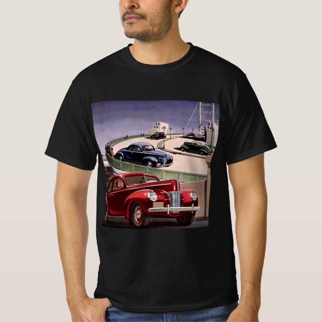 T-shirt Voitures d'époque, Voyage sur la route des berline (Devant)