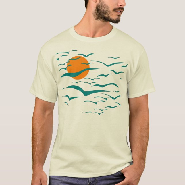 T-shirt Volée des oiseaux et du coucher du soleil (Devant)