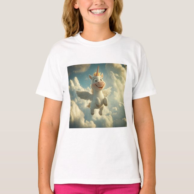 T-shirt Voler la licorne 3D dans le ciel (Devant)