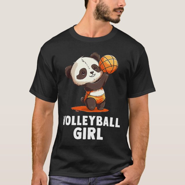 T-shirt Volleyball Girl Cute Baby Panda Et Volleyball (Devant)