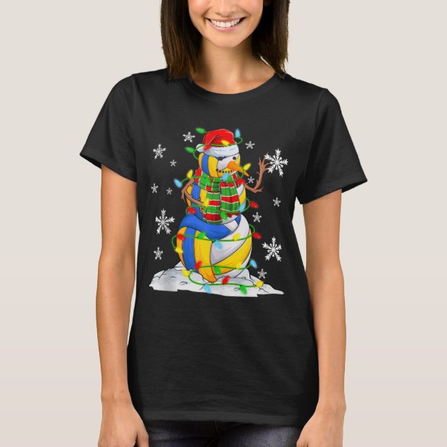 T-shirt Volleyball Snowman Christmas Tree Lights Xma  (Devant)