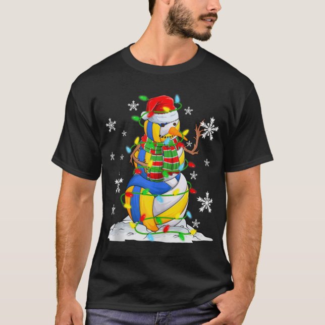 T-shirt Volleyball Snowman Christmas Tree Lights Xma T Shi (Devant)