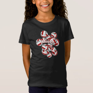 T-Shirt volleyballs gris rouge nom d'enfant personnalisé