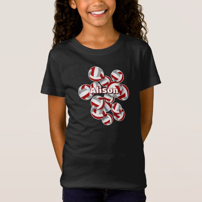 T-Shirt volleyballs gris rouge nom d'enfant personnalisé (Devant)