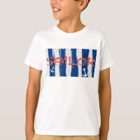 T - Shirt von Funky Sailor Blue White Stripes Anch