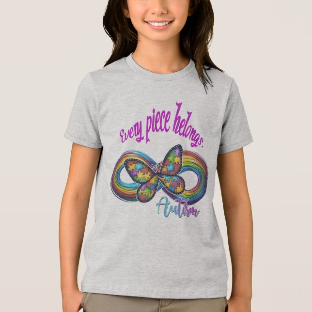 T - Shirt von Mädchen - Autismus Puzzle Butterfly  (Vorderseite)