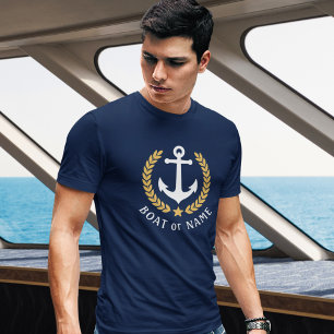 T-shirt Votre bateau ou nom Ancre Gold Style Laurel Marine