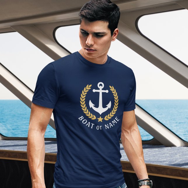 T-shirt Votre bateau ou nom Ancre Gold Style Laurel Marine (Créateur téléchargé)