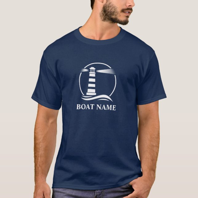 T-shirt Votre bateau ou nom Phare nautique Marine Bleu (Devant)