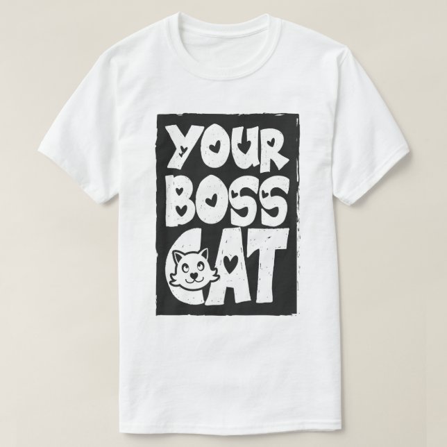 T-shirt Votre chat Boss en blanc (Design devant)