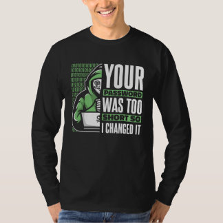 T-shirt Votre mot de passe était trop court Black Hat Hack