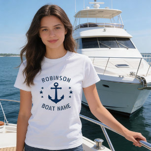 T-shirt Votre nom & bateau Ancre vintage étoiles bleu & bl
