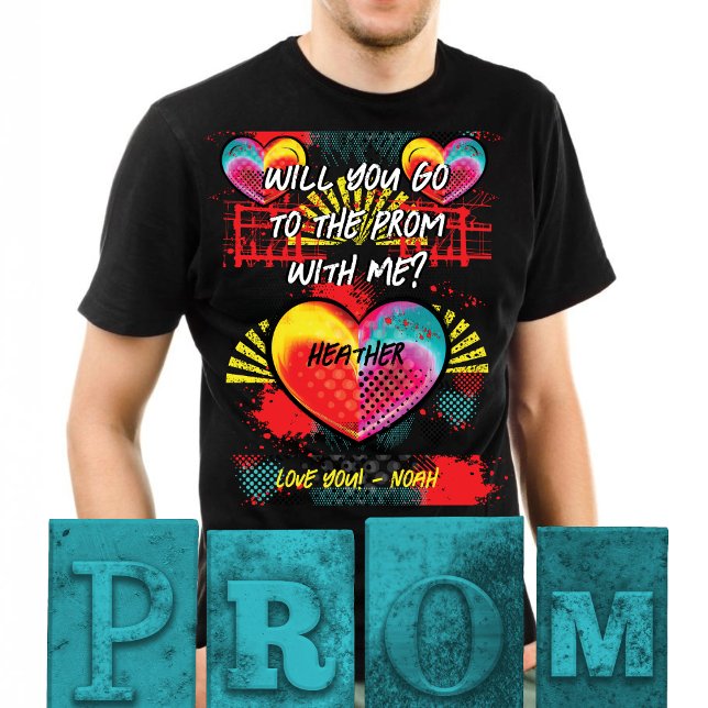 T-shirt Vous Allez Au Prom (Prom Dance Unique Promposal shirt in graffiti style. Personalized with names and message. )
