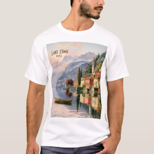 T-shirt Voyage à l'aquarelle sur le lac de Côme en Italie,