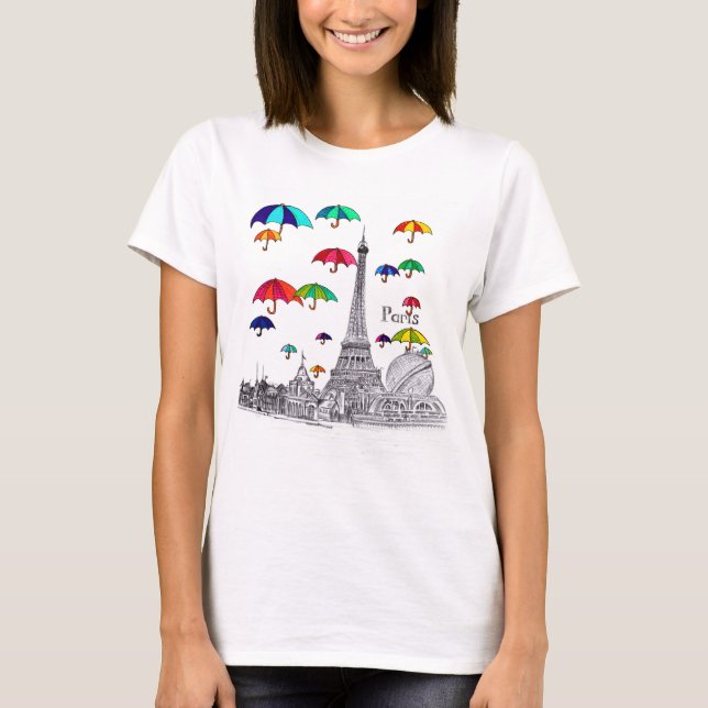 T-shirt Voyage avec des parapluies à Paris (Devant)