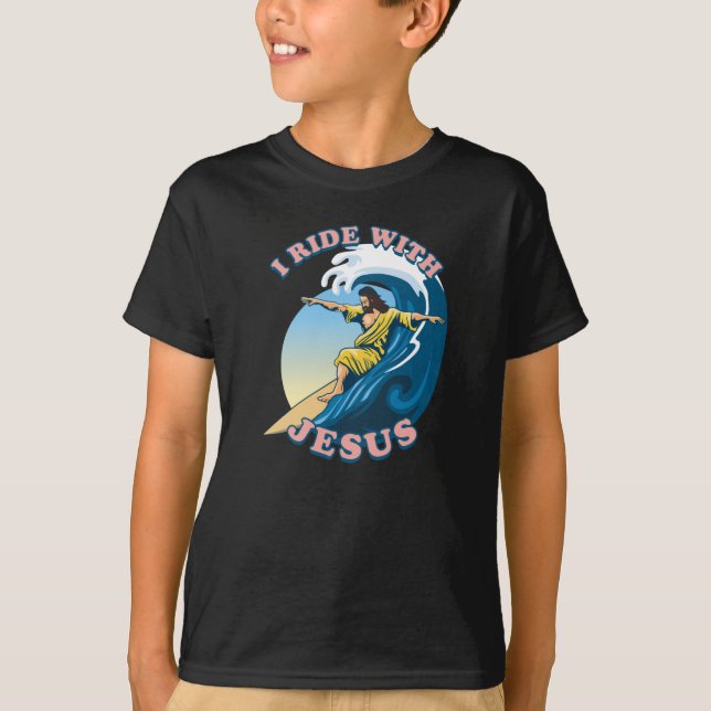 T-shirt Voyage avec Jésus | L'illustration de Surfing Jesu (Devant)