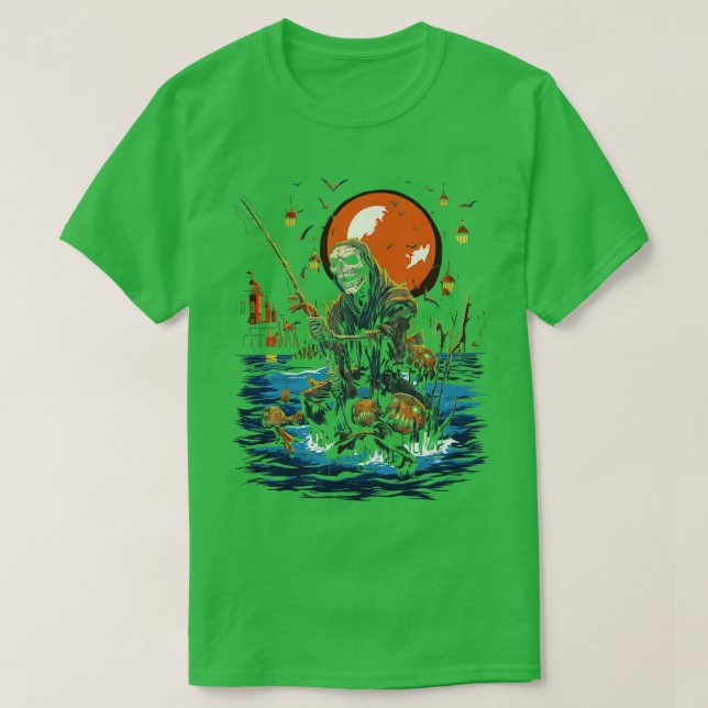 T-shirt Voyage de pêche Éffrayant Halloween pêcheur 2 (Design devant)