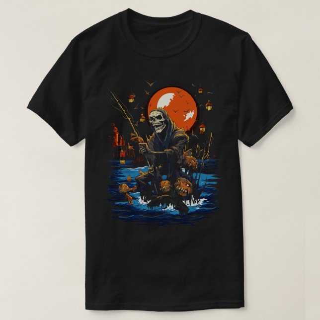 T-shirt Voyage de pêche Éffrayant Halloween pêcheur 2 (Design devant)