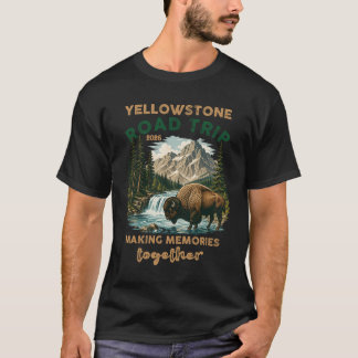 T-shirt Voyage en voiture dans le Wyoming Famille Bison Mo