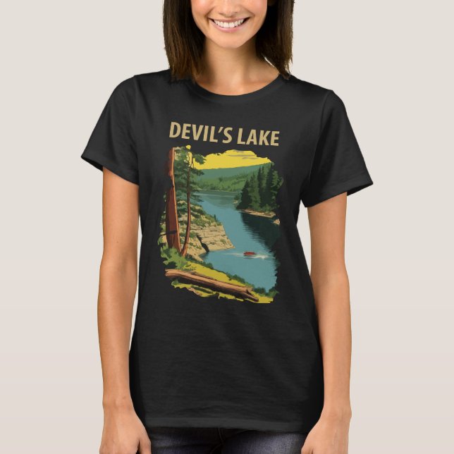 T-shirt Voyage rétro dans le lac du Diable Wisconsin (Devant)