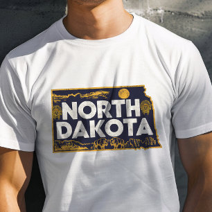 T-shirt Voyage Rétro Graphique Iconique du Dakota du Nord