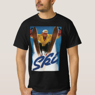 T-shirt Voyage Vintage, Skieur de Sports Skiant dans la Ne