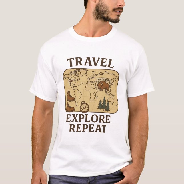 T-shirt Voyager Explorer Repeat - Parc national de Yellows (Devant)