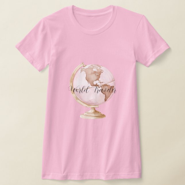 T-shirt Voyageur mondial Globe rose (Poser)
